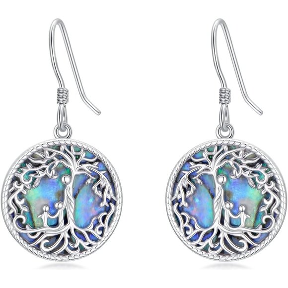 Sterling Silver Tree of Life Earrings with Abalone Shell Dangle Gifts for Women
